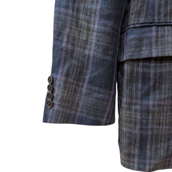 Robert Talbott Carmel Men's 41R Plaid Blue/Purple 100% Linen Blazer Two Button - Picture 5 of 10